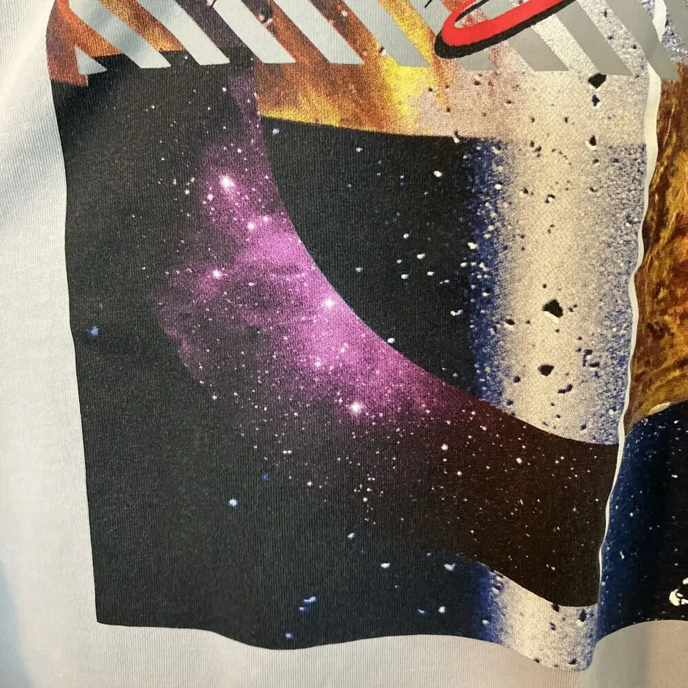 VTG XL Nike Air Flight Galaxy Planets T Shirt Jordan Grey Red Sewn Logo Cotton
